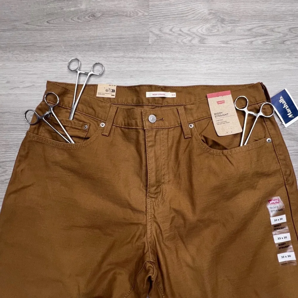 Levis Middy Straight Pants Brown Tobacco Cotton Mid Rise 33x30 NEW